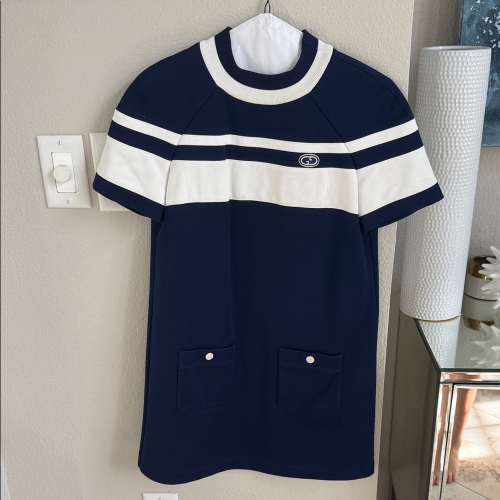 Gucci Navy and White Midi Dress